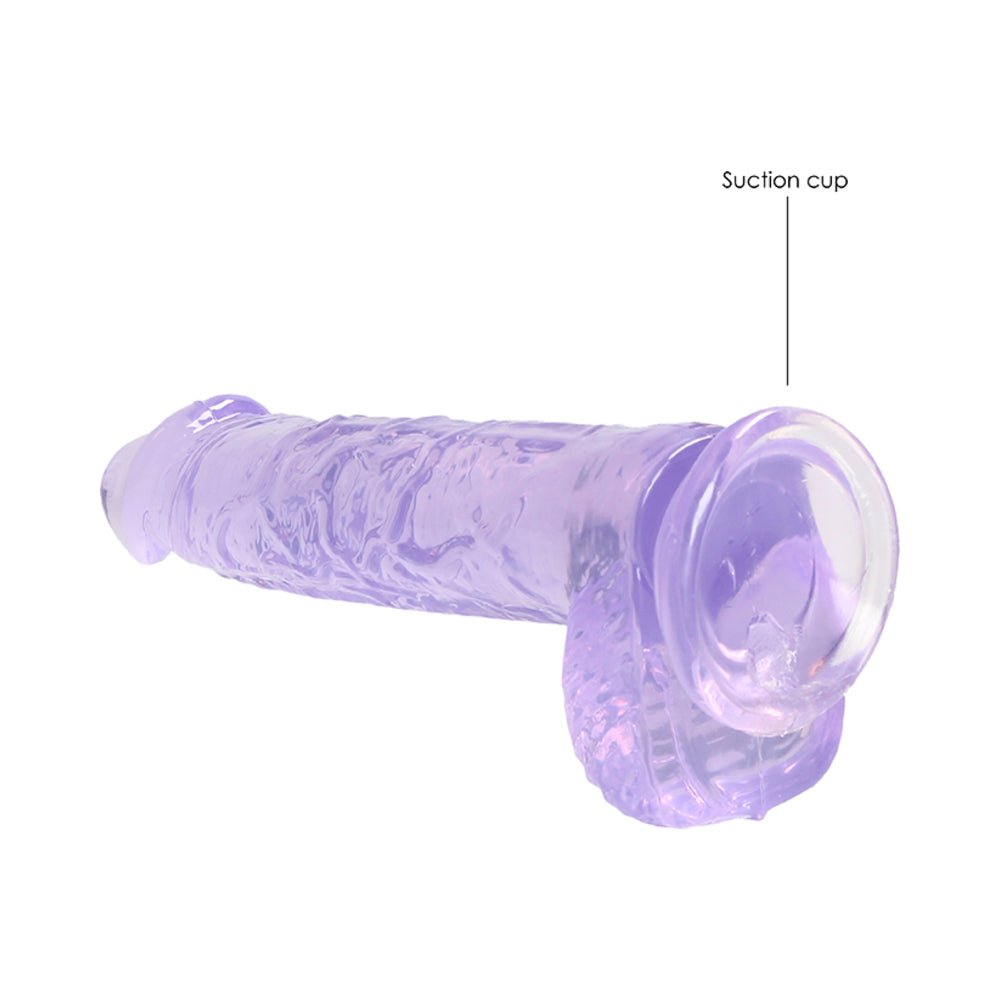 RealRock Crystal Clear Realistic 6 in. Dildo With Balls and Suction Cup Purple - Image 5
