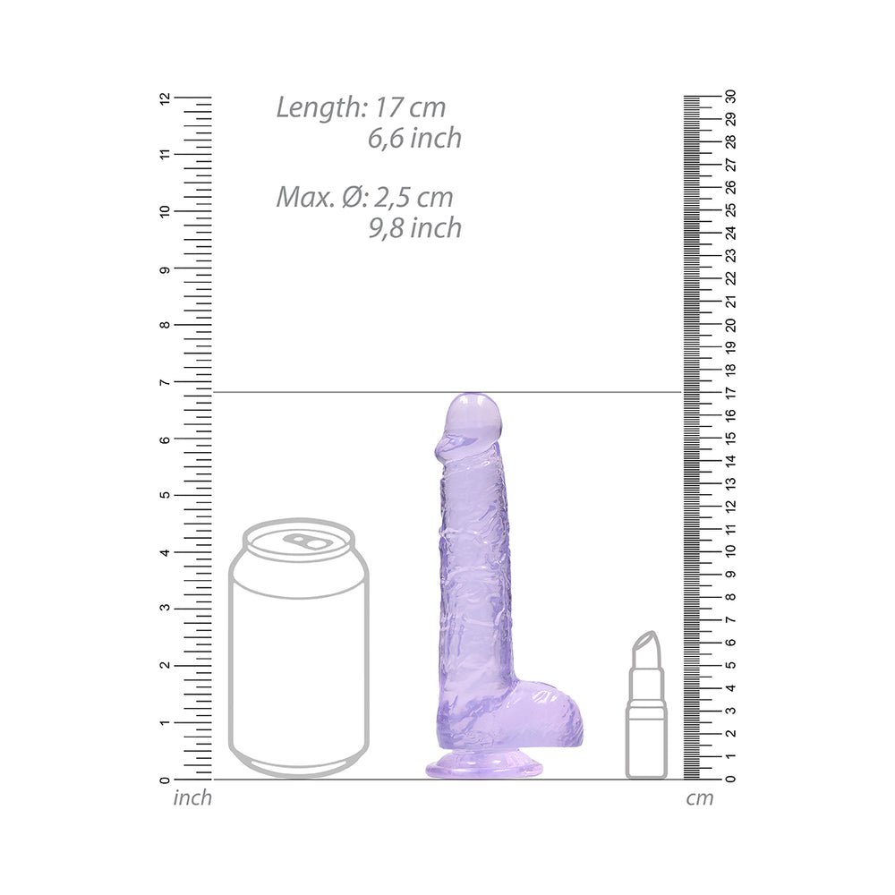 RealRock Crystal Clear Realistic 6 in. Dildo With Balls and Suction Cup Purple - Image 7