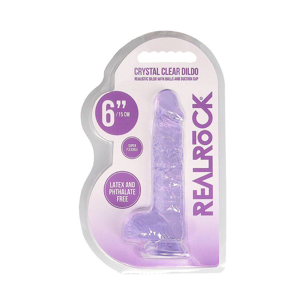 RealRock Crystal Clear Realistic 6 in. Dildo With Balls and Suction Cup Purple - Image 8