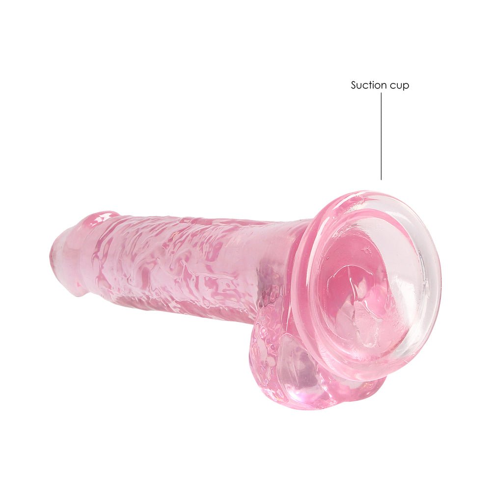 RealRock Crystal Clear Realistic 7 in. Dildo With Balls and Suction Cup Pink - Image 5