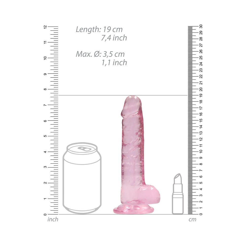 RealRock Crystal Clear Realistic 7 in. Dildo With Balls and Suction Cup Pink - Image 7