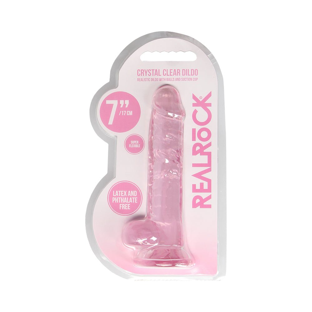 RealRock Crystal Clear Realistic 7 in. Dildo With Balls and Suction Cup Pink - Image 8