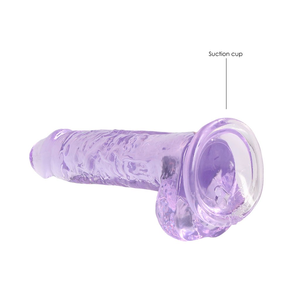 RealRock Crystal Clear Realistic 7 in. Dildo With Balls and Suction Cup Purple - Image 5