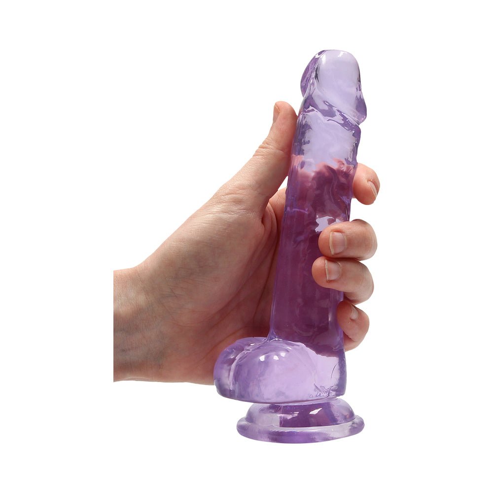 RealRock Crystal Clear Realistic 7 in. Dildo With Balls and Suction Cup Purple - Image 6