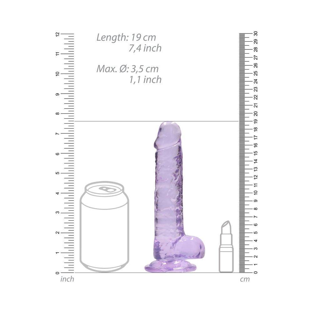 RealRock Crystal Clear Realistic 7 in. Dildo With Balls and Suction Cup Purple - Image 7