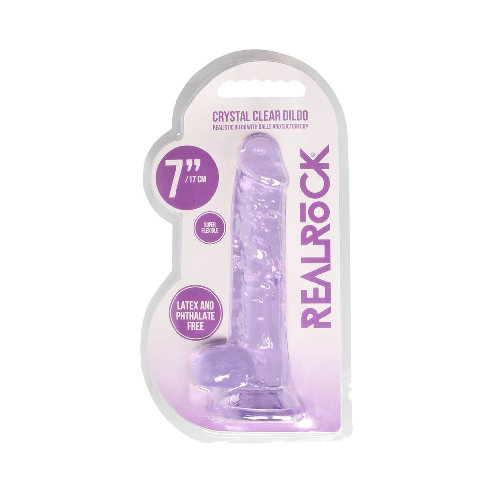 RealRock Crystal Clear Realistic 7 in. Dildo With Balls and Suction Cup Purple - Image 8