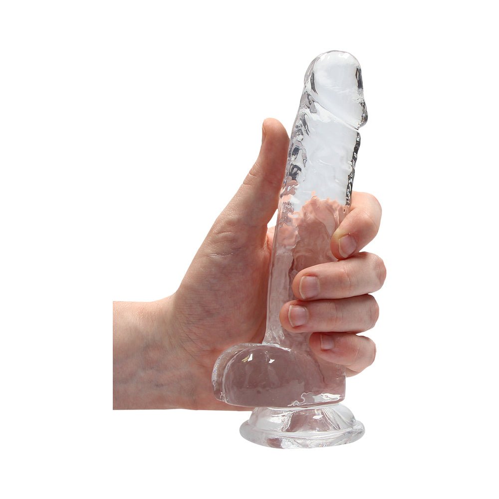 RealRock Crystal Clear Realistic 7 in. Dildo With Balls and Suction Cup Clear - Image 6