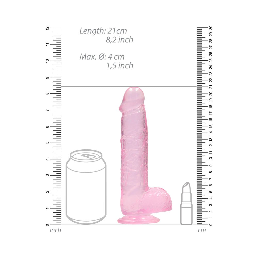 RealRock Crystal Clear Realistic 8 in. Dildo With Balls and Suction Cup Pink - Image 7