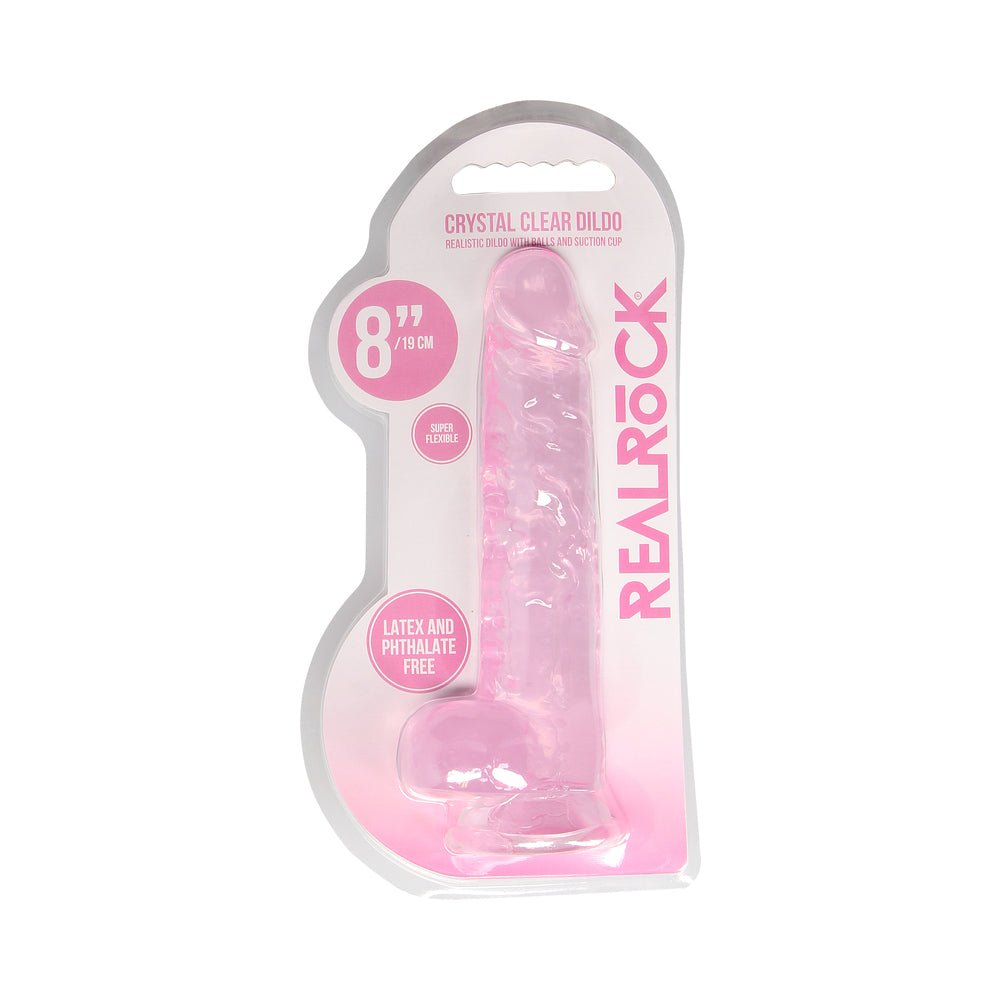 RealRock Crystal Clear Realistic 8 in. Dildo With Balls and Suction Cup Pink - Image 8