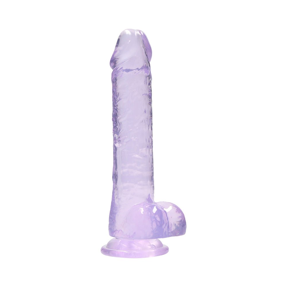 RealRock Crystal Clear Realistic 8 in. Dildo With Balls and Suction Cup Purple - Image 2