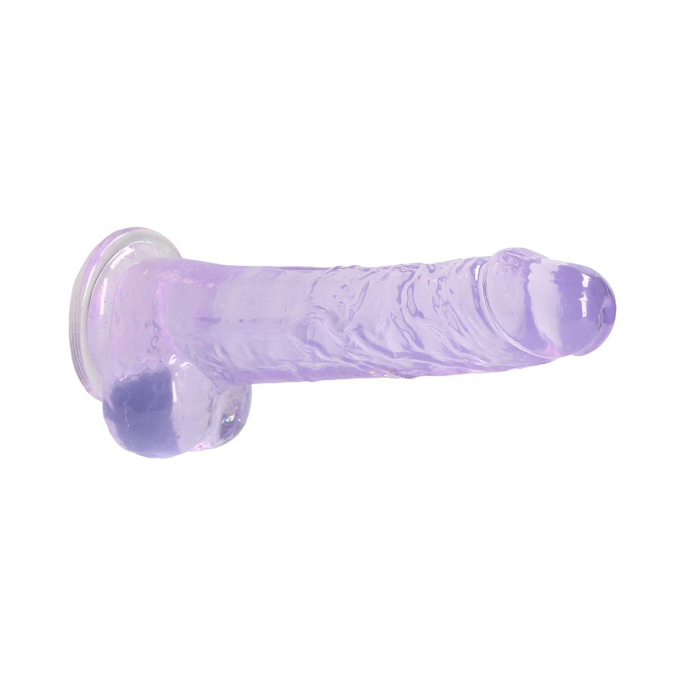 RealRock Crystal Clear Realistic 8 in. Dildo With Balls and Suction Cup Purple - Image 4