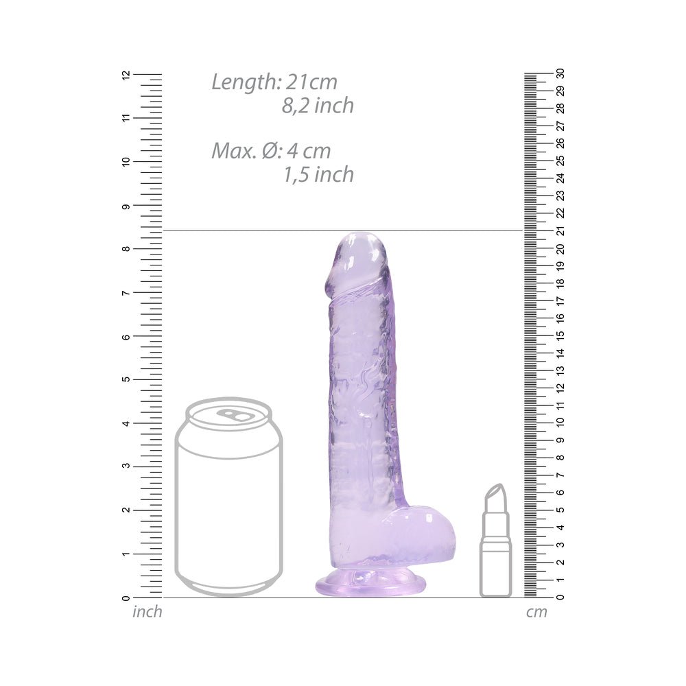 RealRock Crystal Clear Realistic 8 in. Dildo With Balls and Suction Cup Purple - Image 7