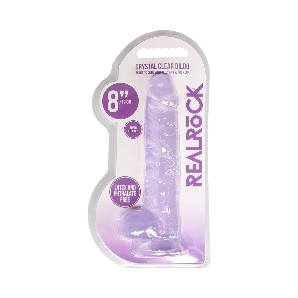 RealRock Crystal Clear Realistic 8 in. Dildo With Balls and Suction Cup Purple - Image 8