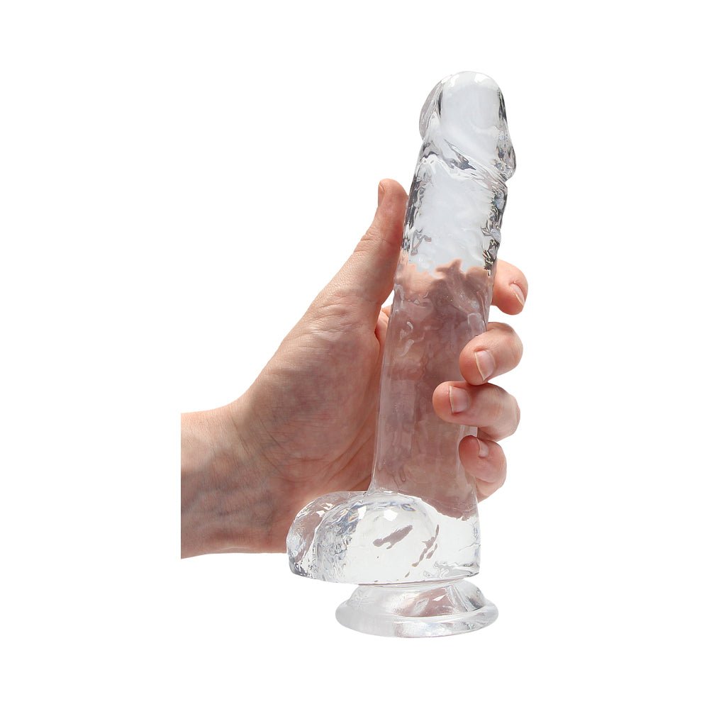 RealRock Crystal Clear Realistic 8 in. Dildo With Balls and Suction Cup Clear - Image 6