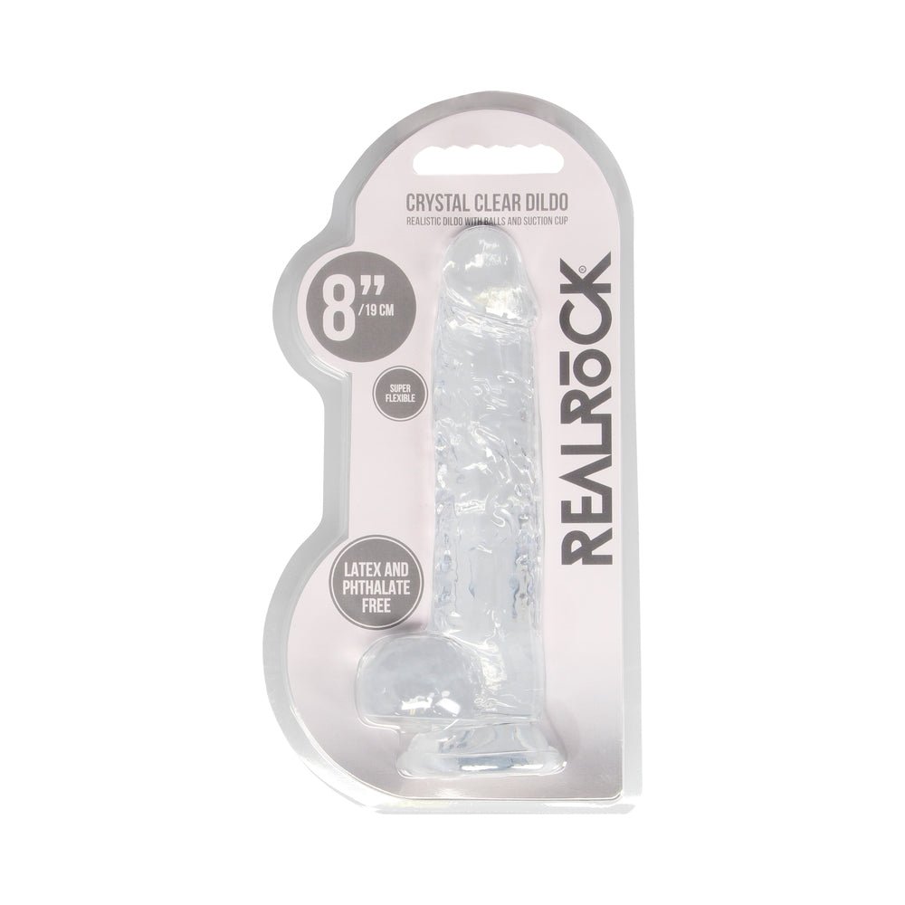 RealRock Crystal Clear Realistic 8 in. Dildo With Balls and Suction Cup Clear - Image 8