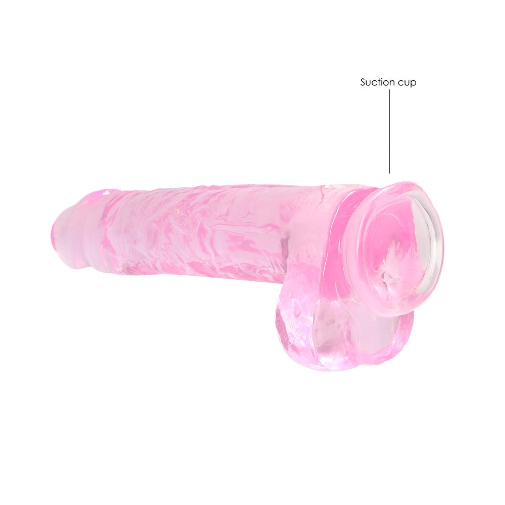 RealRock Crystal Clear Realistic 9 in. Dildo With Balls and Suction Cup Pink - Image 5