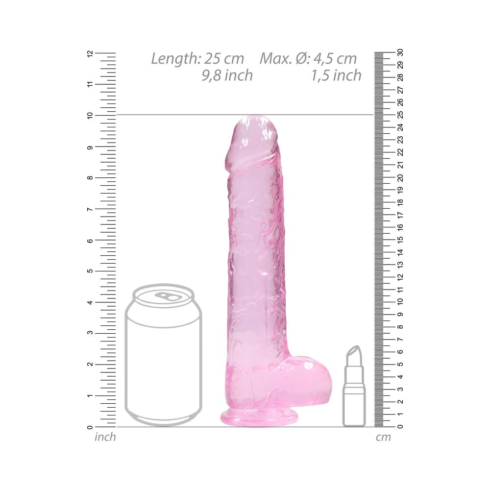 RealRock Crystal Clear Realistic 9 in. Dildo With Balls and Suction Cup Pink - Image 7