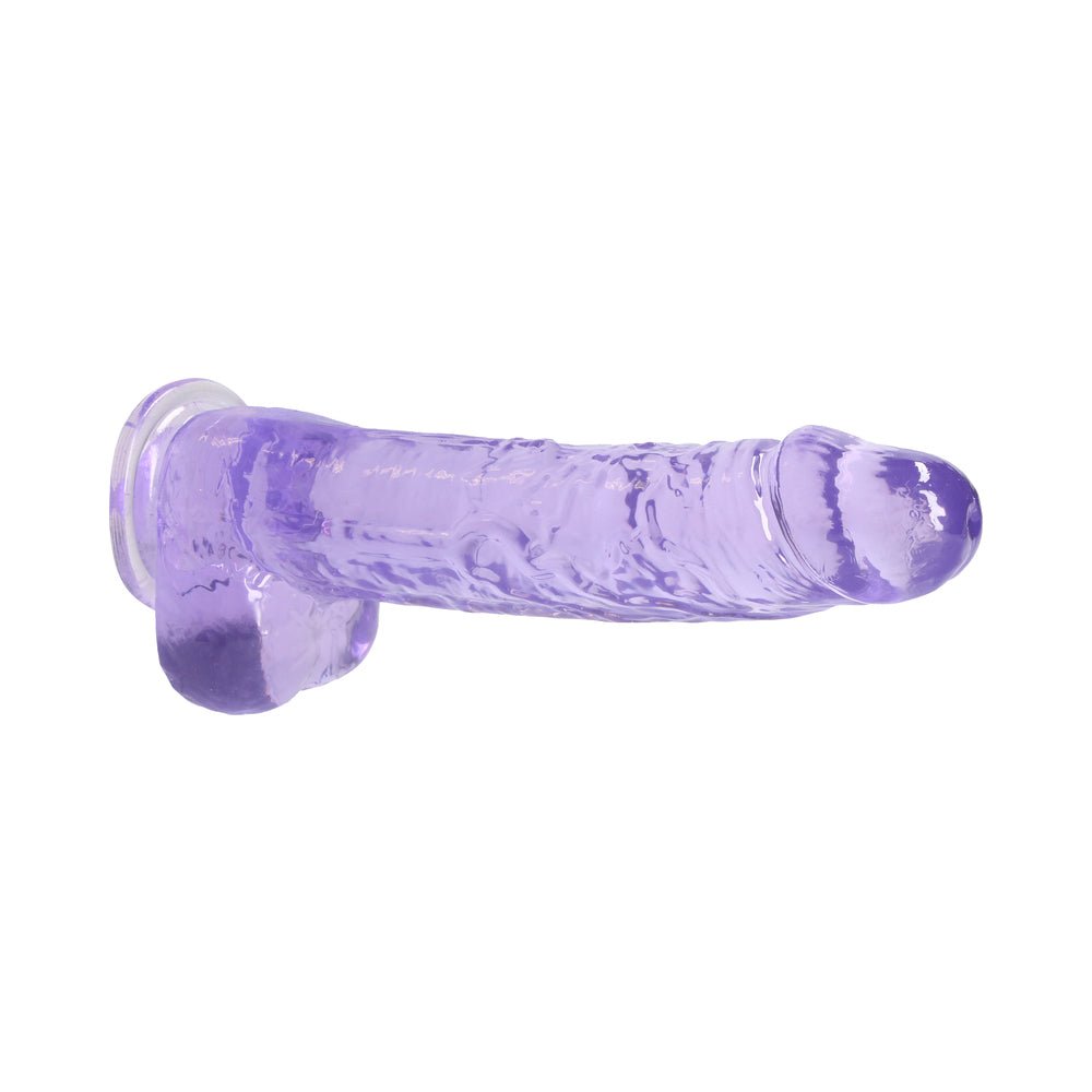 RealRock Crystal Clear Realistic 9 in. Dildo With Balls and Suction Cup Purple - Image 4