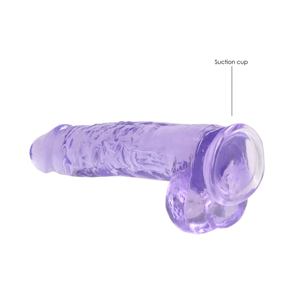 RealRock Crystal Clear Realistic 9 in. Dildo With Balls and Suction Cup Purple - Image 5