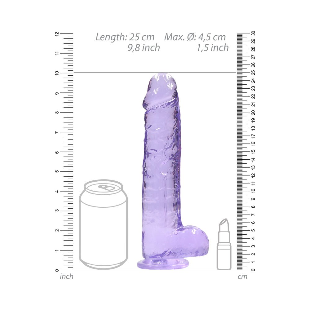 RealRock Crystal Clear Realistic 9 in. Dildo With Balls and Suction Cup Purple - Image 7