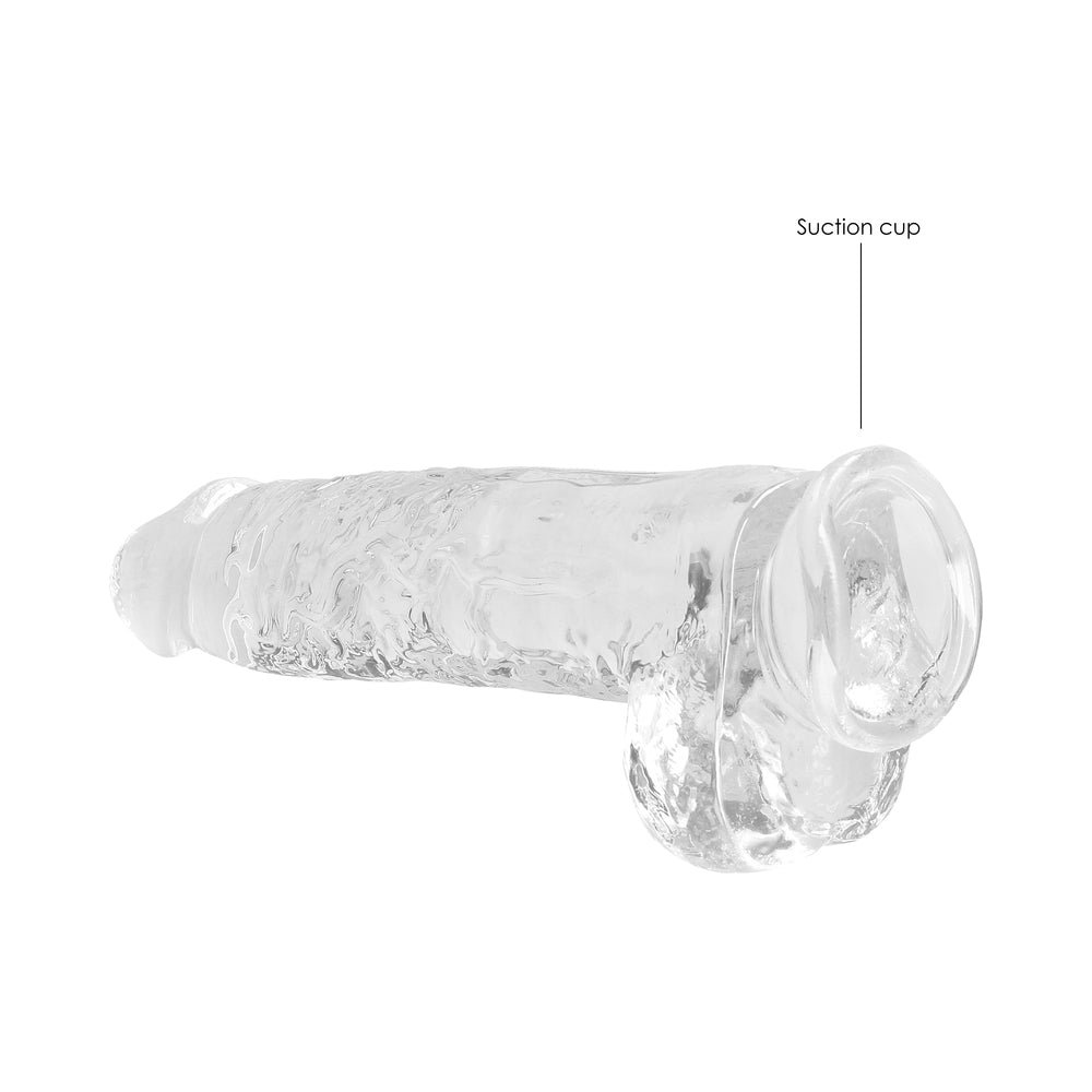 RealRock Crystal Clear Realistic 9 in. Dildo With Balls and Suction Cup Clear - Image 5