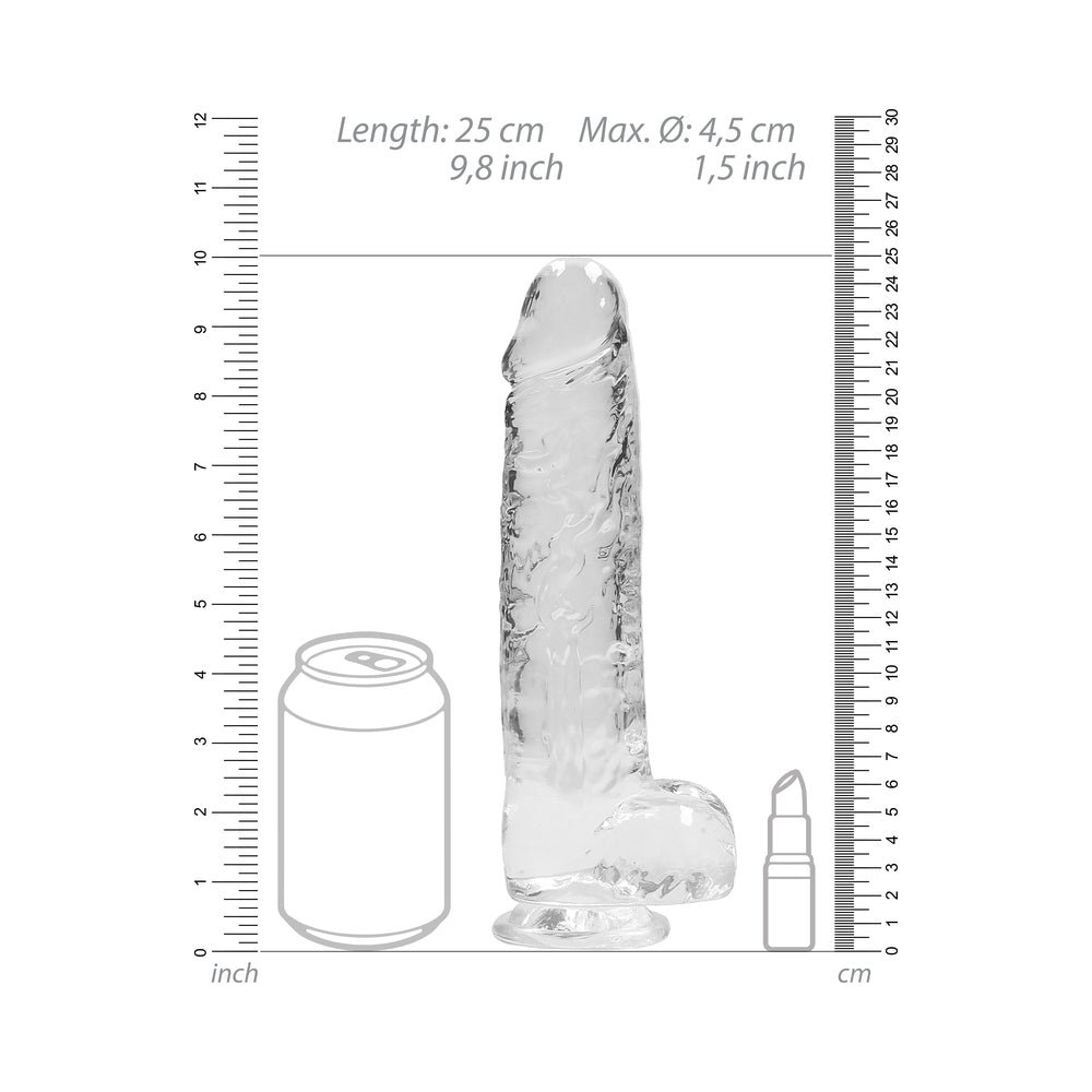 RealRock Crystal Clear Realistic 9 in. Dildo With Balls and Suction Cup Clear - Image 7