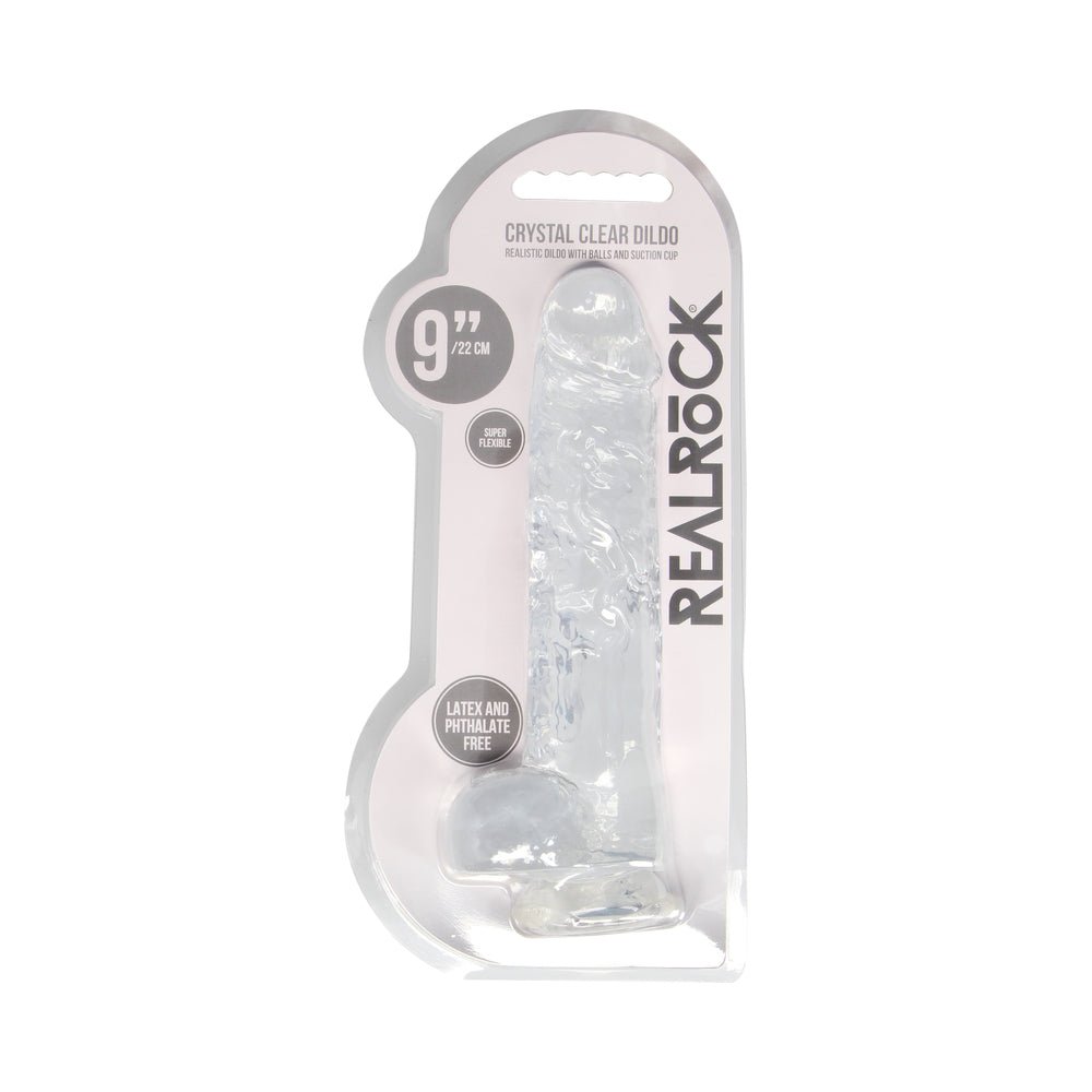 RealRock Crystal Clear Realistic 9 in. Dildo With Balls and Suction Cup Clear - Image 8