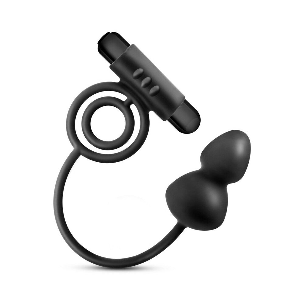 Anal Adventures Platinum Silicone Anal Plug with Vibrating C-Ring Black - Image 2