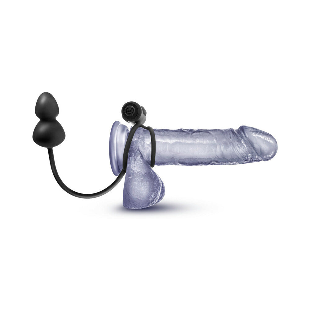 Anal Adventures Platinum Silicone Anal Plug with Vibrating C-Ring Black - Image 3