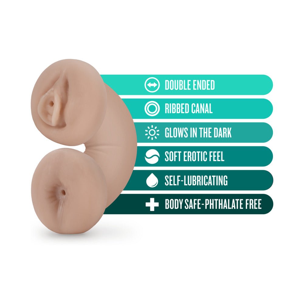 M for Men Soft + Wet Double Trouble Glow in the Dark Self-Lubricating Stroker Beige - Image 5