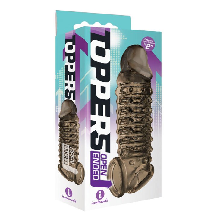 The 9''s Toppers Open-Ended, Ribbed, and Nubbed Penis Extender - Smoke
