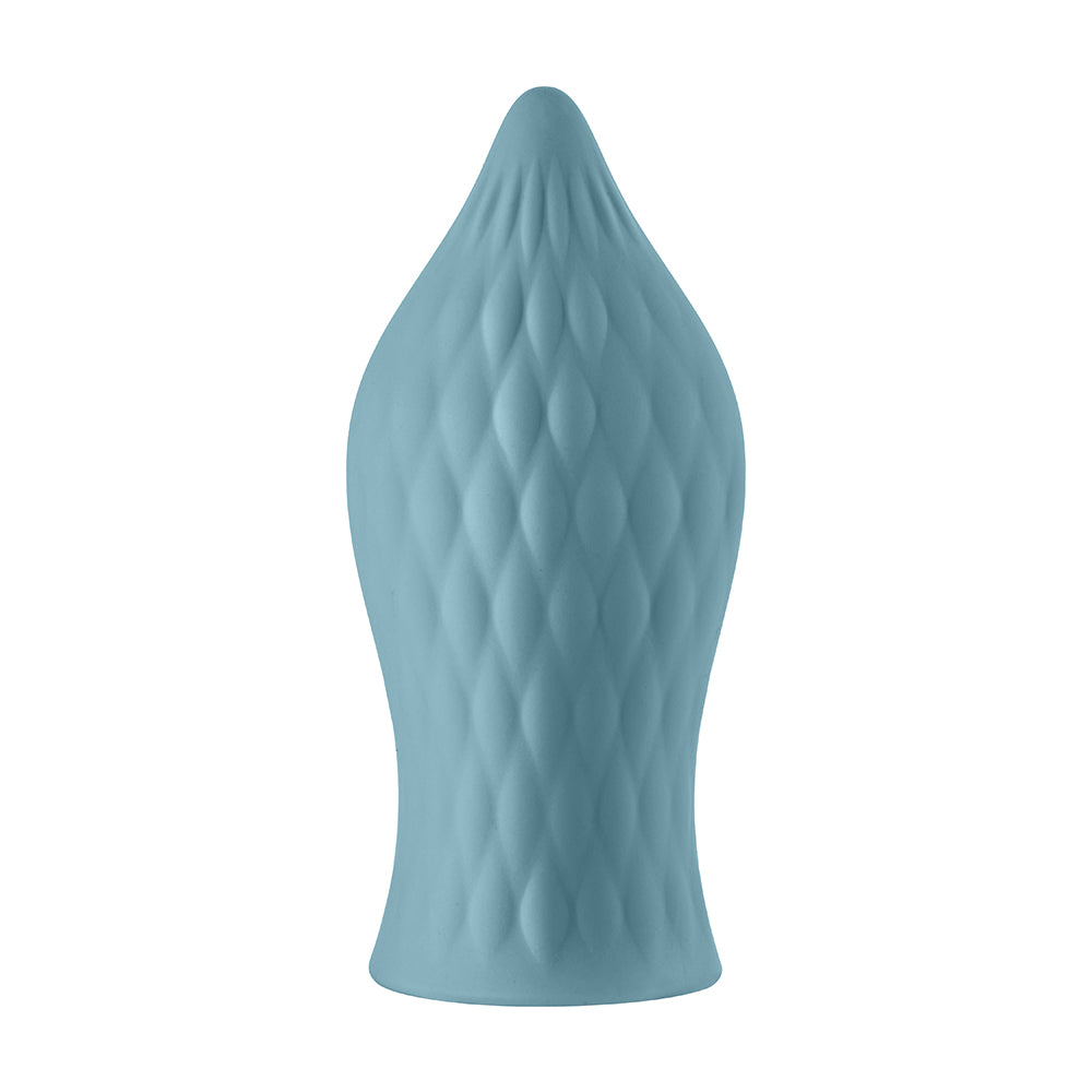 FemmeFunn Versa T Sleeve Textured Silicone Tongue-Shaped Bullet Sheath Light Blue - Image 2