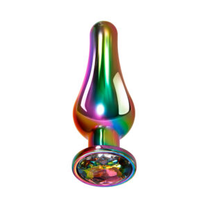 Alternative view of Evolved Rainbow Metal Anal Plug With Rainbow Gemstone Base Large