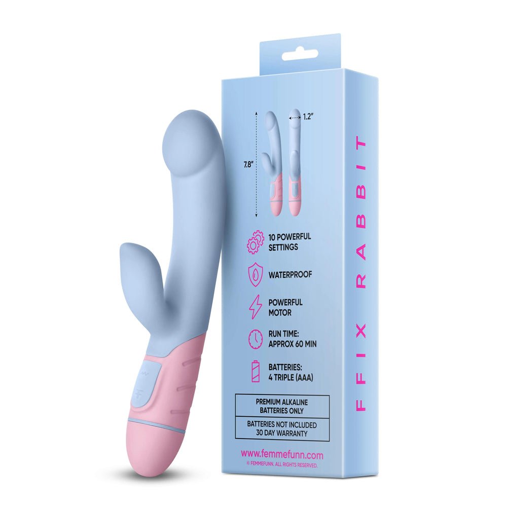FemmeFunn FFIX Rabbit Waterproof Silicone Dual Stimulation G-Spot Vibrator Light Blue - Image 5