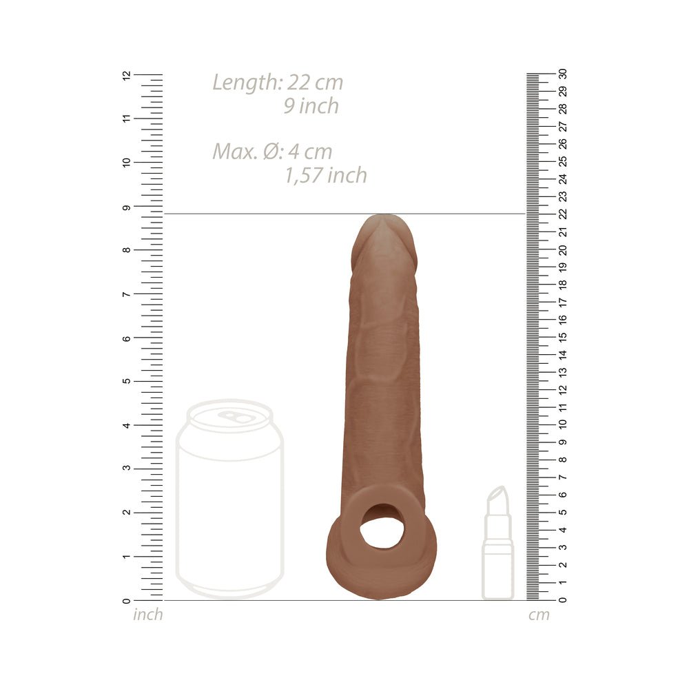 RealRock Realistic 9 in. Penis Sleeve Extender Sling Tan - Image 10