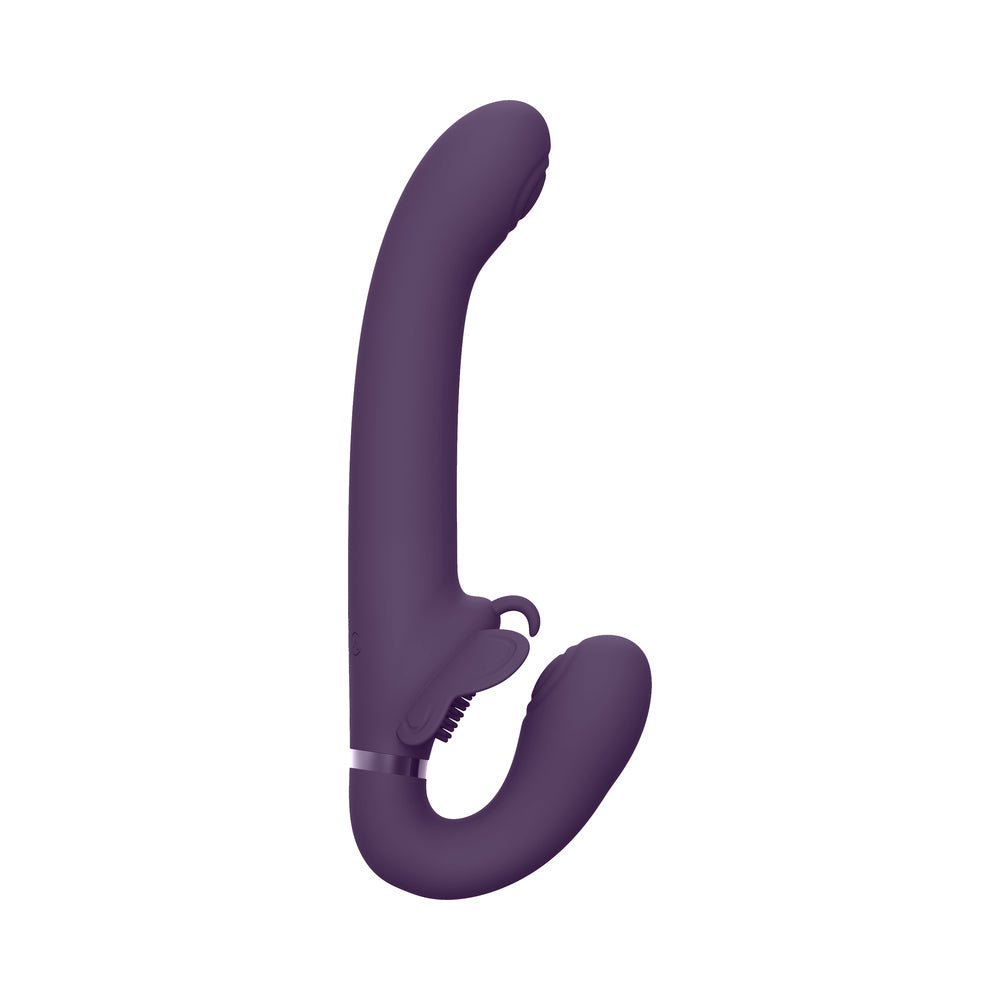 VIVE SATU Rechargeable Triple Motor Pulse-Wave Vibrating Silicone Strapless Strap-On Purple - Image 2