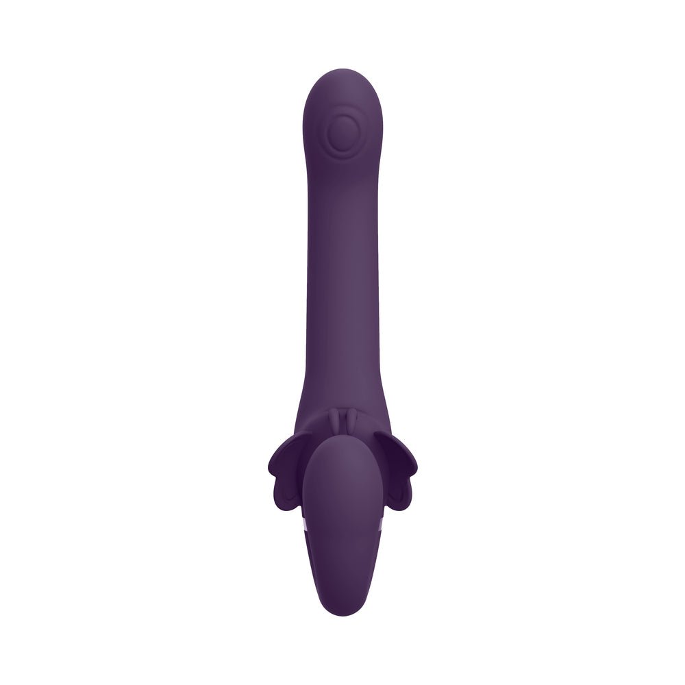 VIVE SATU Rechargeable Triple Motor Pulse-Wave Vibrating Silicone Strapless Strap-On Purple - Image 4