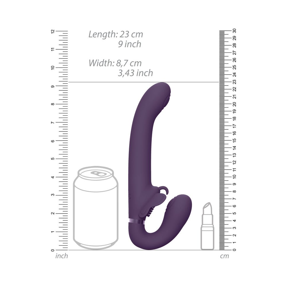 VIVE SATU Rechargeable Triple Motor Pulse-Wave Vibrating Silicone Strapless Strap-On Purple - Image 7