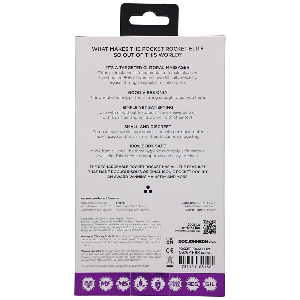 Pocket Rocket Elite Rechargeable Bullet With Removable Sleeve Purple - Image 6