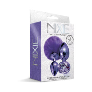 Alternative view of NIXIE Metal Butt Plug Set Pom Pom and Jewel-Inlaid Metallic Purple