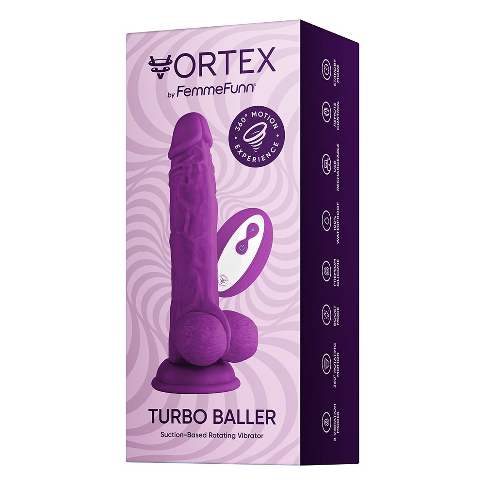 FemmeFunn Vortex Turbo Baller 2.0 8.25 in. Vibrating Rotating Dildo Purple - Image 9