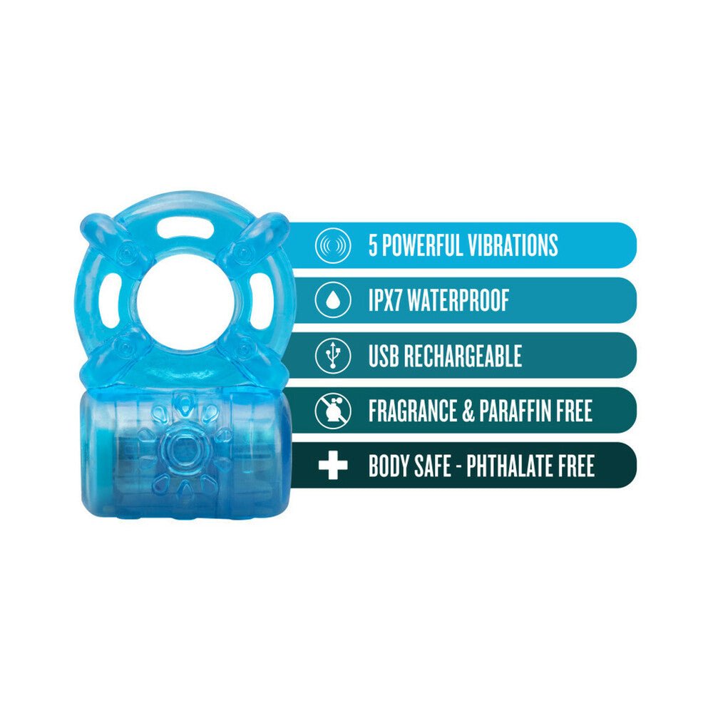 Stay Hard Rechargeable 5 Function Vibrating Cockring Blue - Image 3