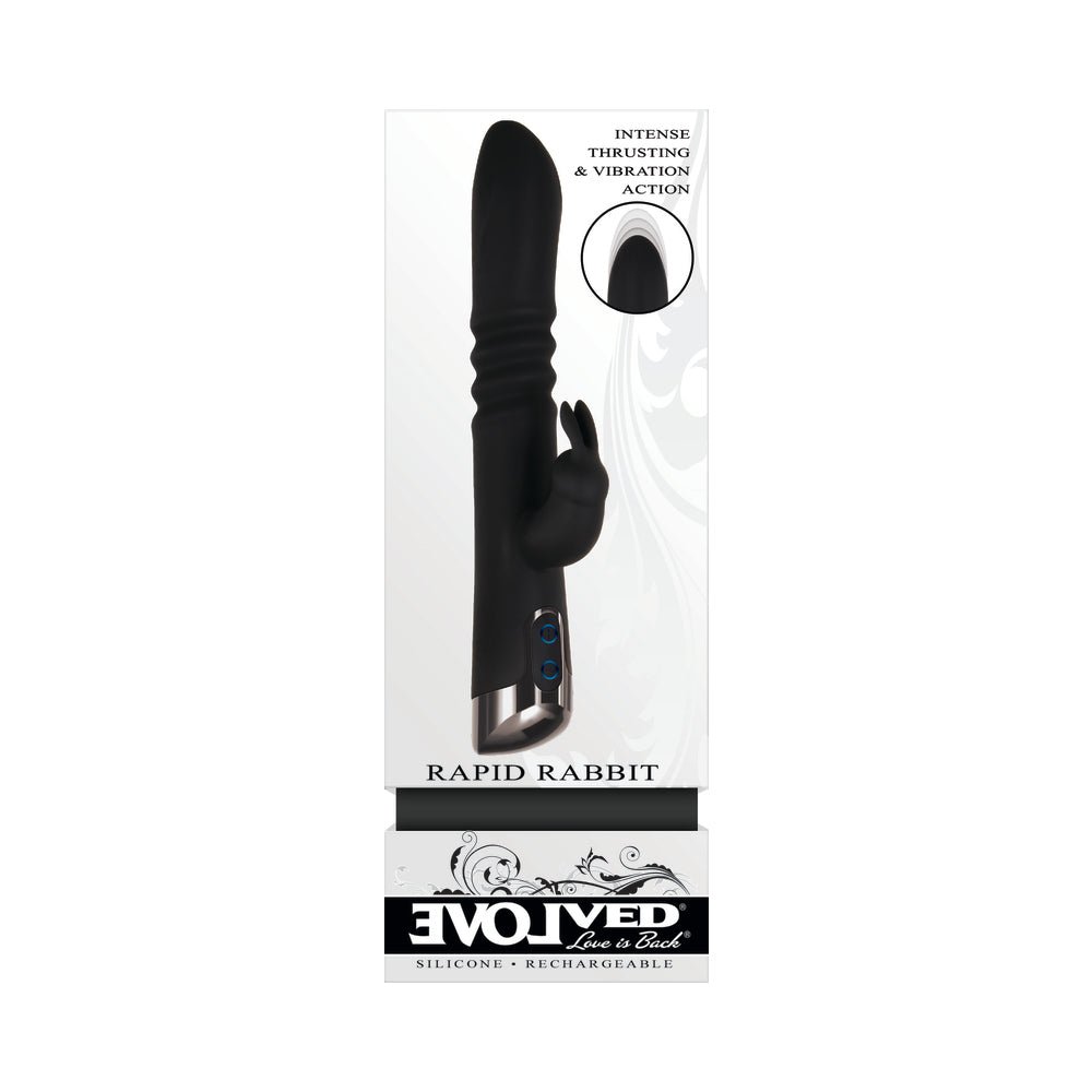 Evolved Rapid Rabbit Rechargeable Thrusting Silicone Vibrator Black - Image 8