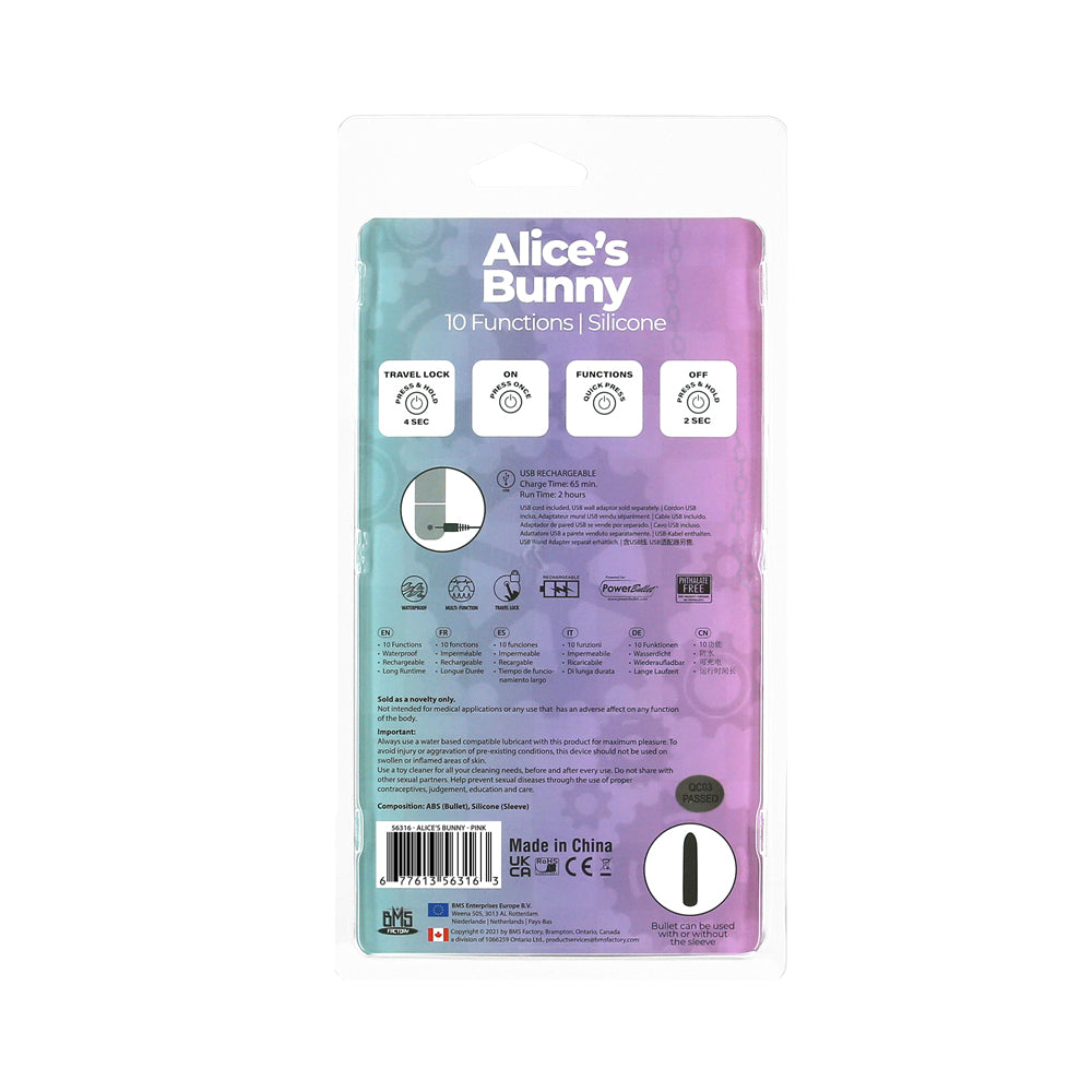 Powerbullet Alice''s Bunny Rechargeable Bullet Vibrator with Silicone Rabbit Sleeve Pink - Image 7