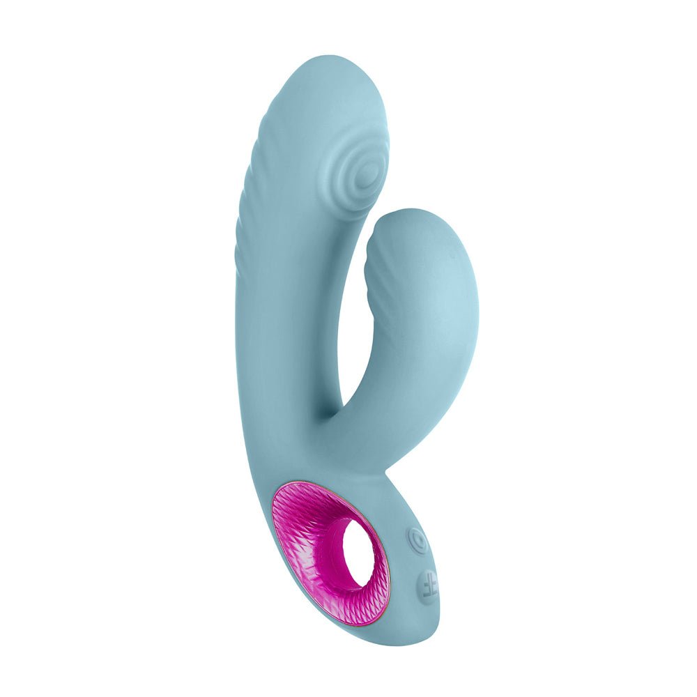 FemmeFunn Cora Rechargeable Silicone Thumping Dual Stimulation Vibrator Light Blue - Image 2