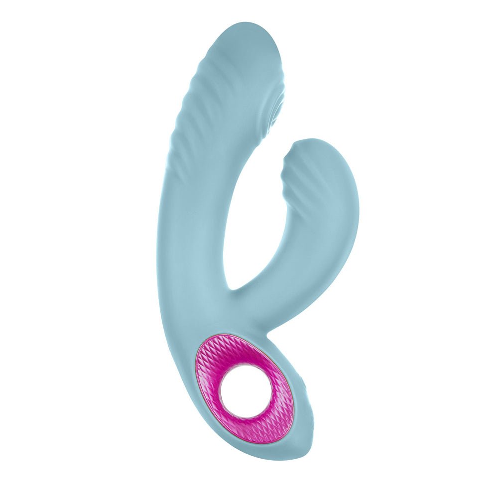 FemmeFunn Cora Rechargeable Silicone Thumping Dual Stimulation Vibrator Light Blue - Image 4