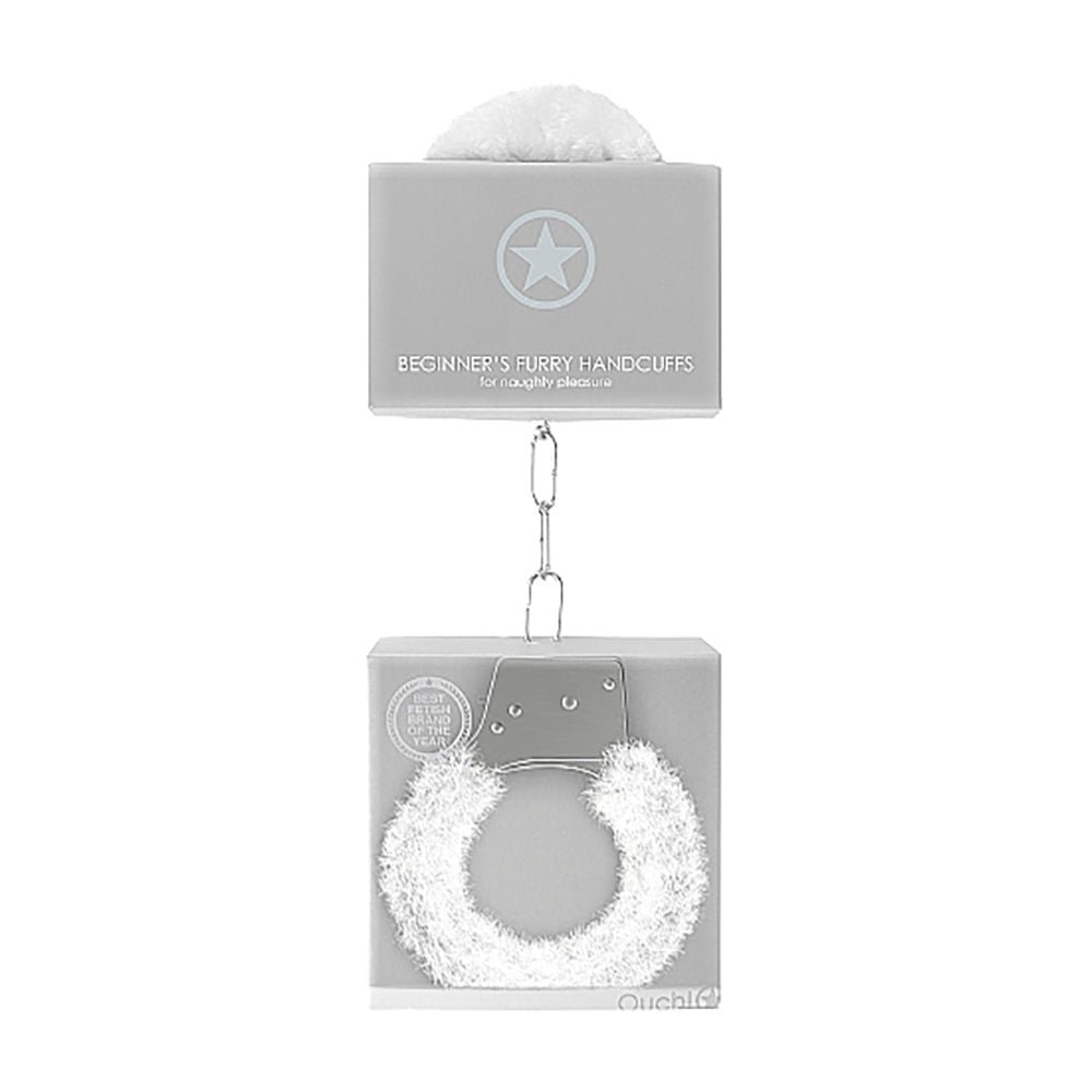 Ouch! Beginner''s Furry Handcuffs With Quick-Release White