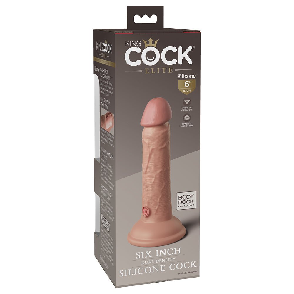 King Cock Elite 6 in. Dual Density Silicone Cock Realistic Dildo With Suction Cup Beige - Image 2