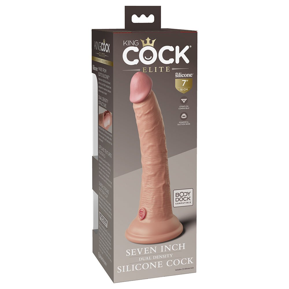King Cock Elite 7 in. Dual Density Silicone Cock Realistic Dildo With Suction Cup Beige - Image 2