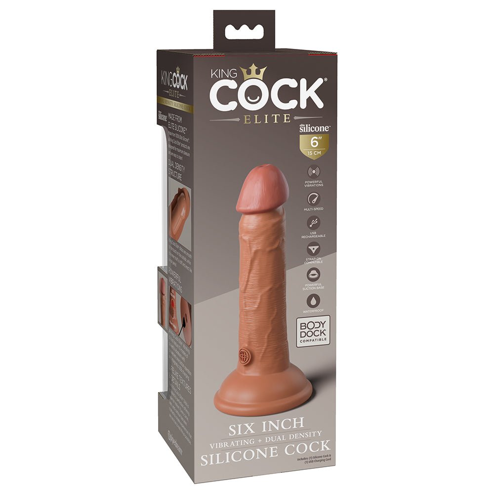 King Cock Elite 6 in. Vibrating Realistic Dildo With Suction Cup Tan - Image 2